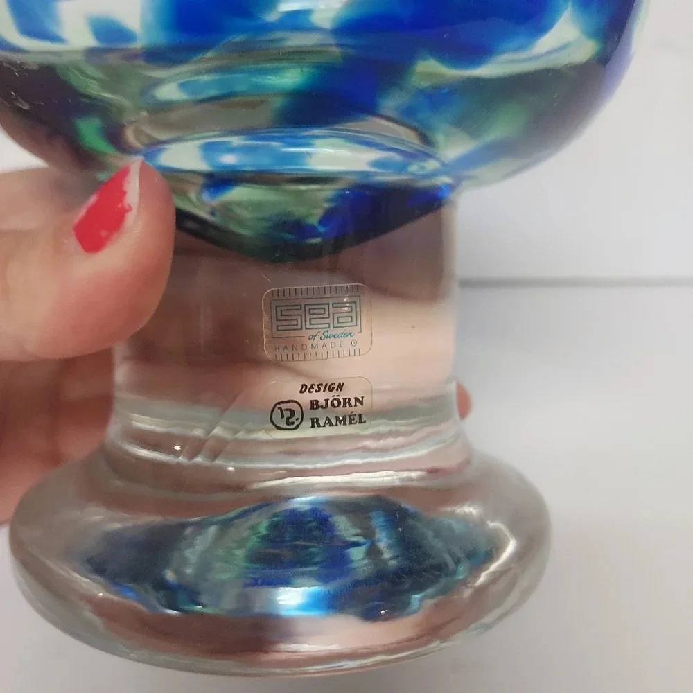Sea of Sweden BJORN RAMEL Art Glass Vase/Candle Holder - Original Label Sticker